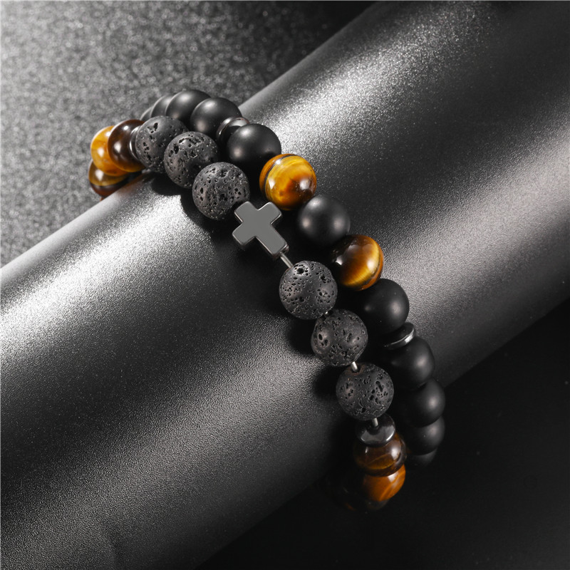 Fashion Cross Beaded Alloy Unisex Bracelets 2 Pieces