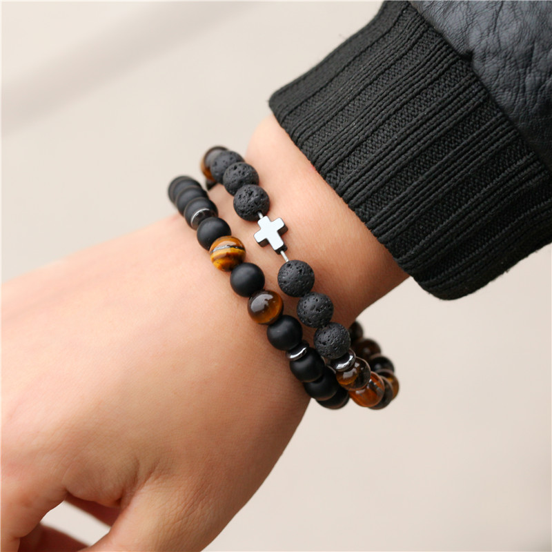 Fashion Cross Beaded Alloy Unisex Bracelets 2 Pieces