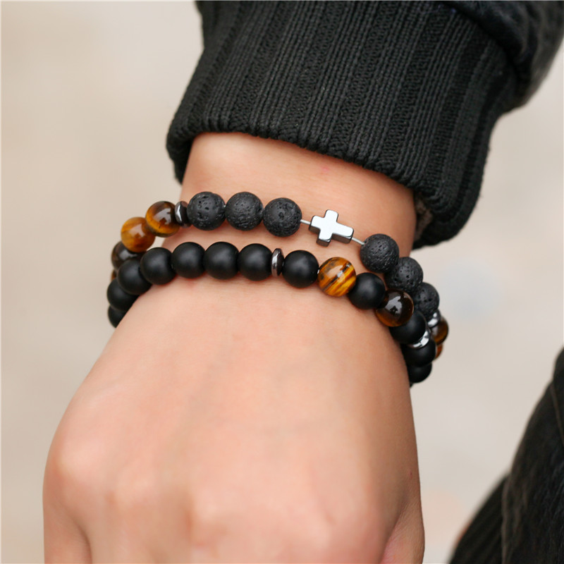 Fashion Cross Beaded Alloy Unisex Bracelets 2 Pieces