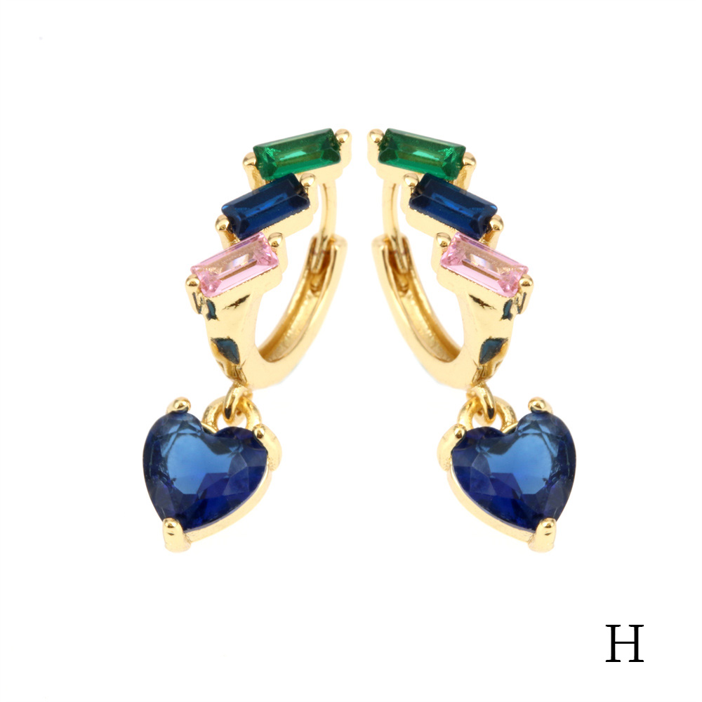 Fashion Heart Shape Copper Plating Glass Drop Earrings