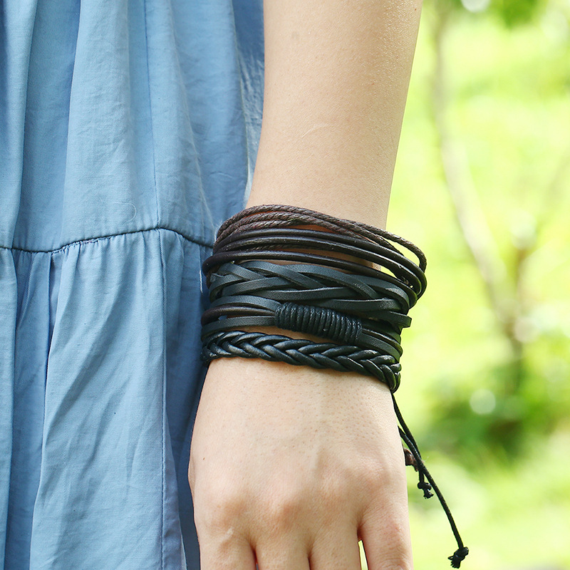 Retro Solid Color Pu Leather Handmade Womenu0027S Bracelets 4 Pieces