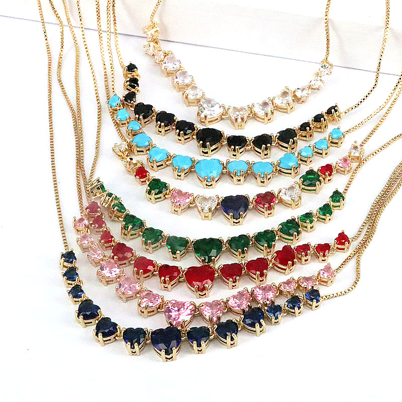 Fashion Geometric Heart Shape Copper Patchwork Gold Plated Zircon Pendant Necklace 1 Piece
