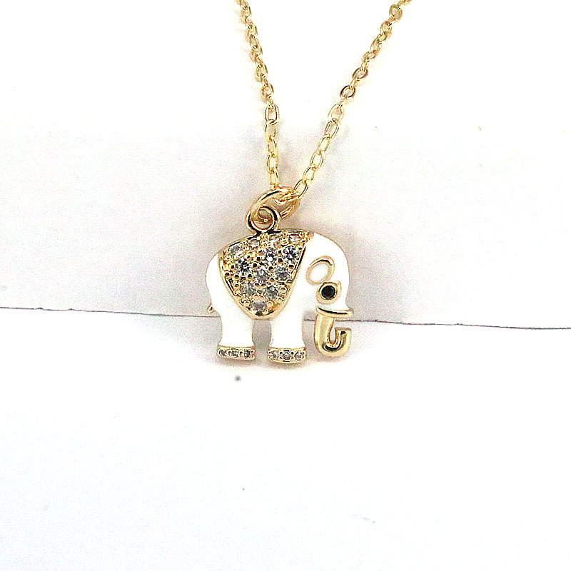 Fashion Animal Elephant Copper Enamel Gold Plated Zircon Pendant Necklace 1 Piece