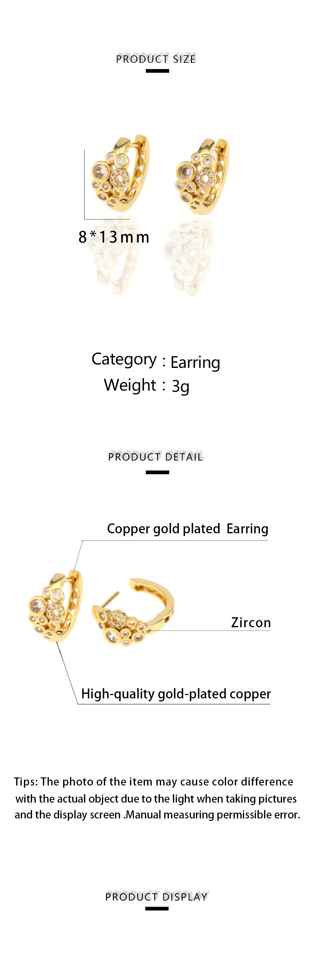 Fashion Geometric Copper Plating Zircon Earrings 1 Pair