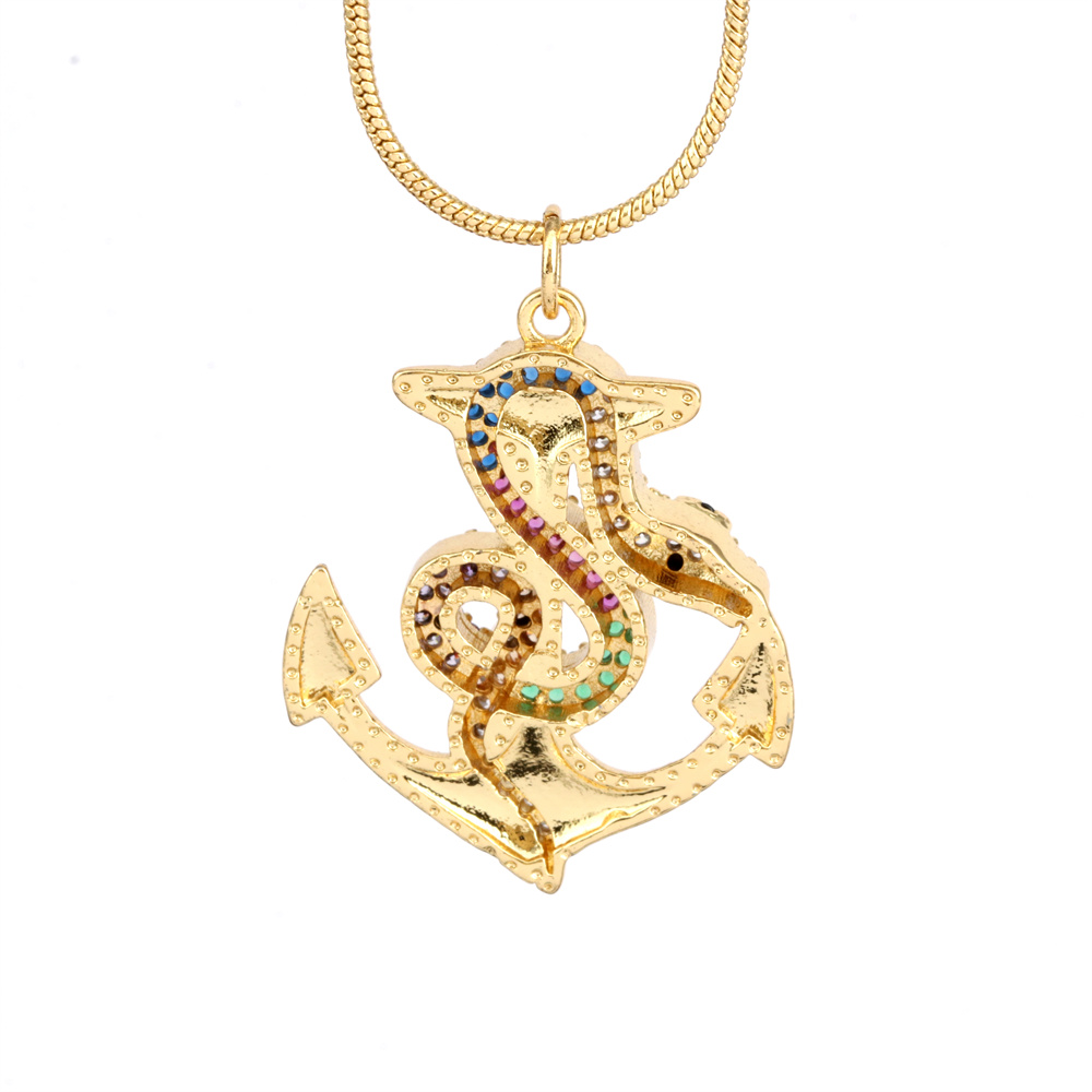 Fashion Snake Copper Inlay Zircon Pendant Necklace