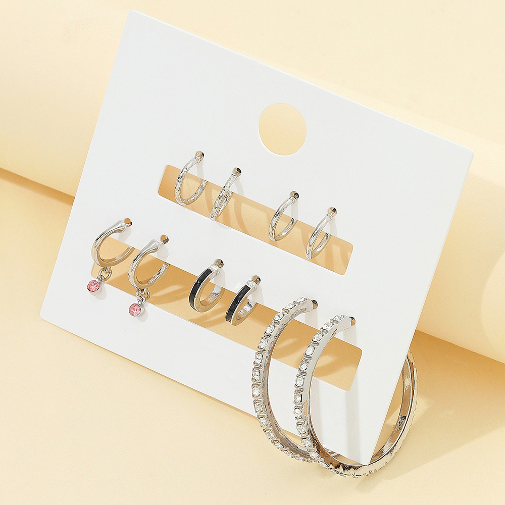 Fashion C Shape Round Alloy Inlay Rhinestones Womenu0027S Earrings 5 Pairs