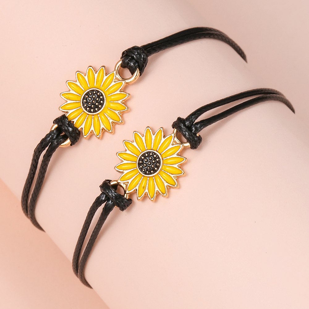 Vintage Style Sunflower Alloy rope Enamel Womenu0027S Bracelets 2 Pieces