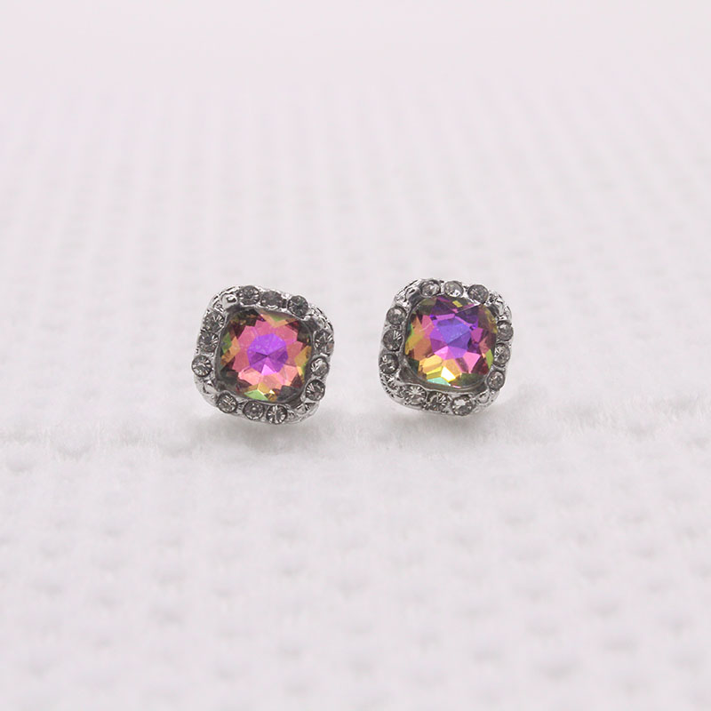 INS Style Square Alloy Inlay Crystal Womenu0027S Ear Studs 1 Pair