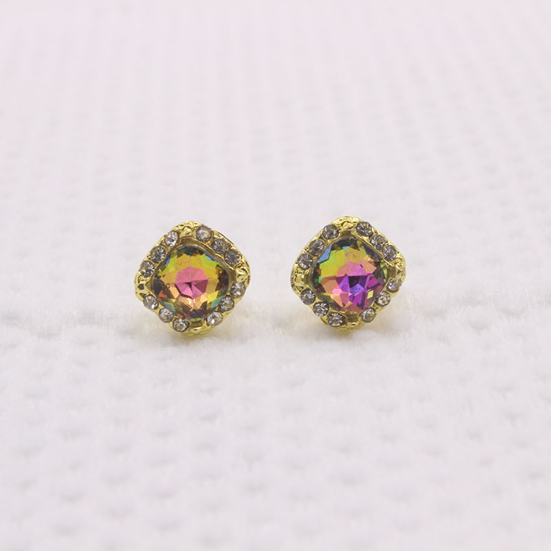 INS Style Square Alloy Inlay Crystal Womenu0027S Ear Studs 1 Pair