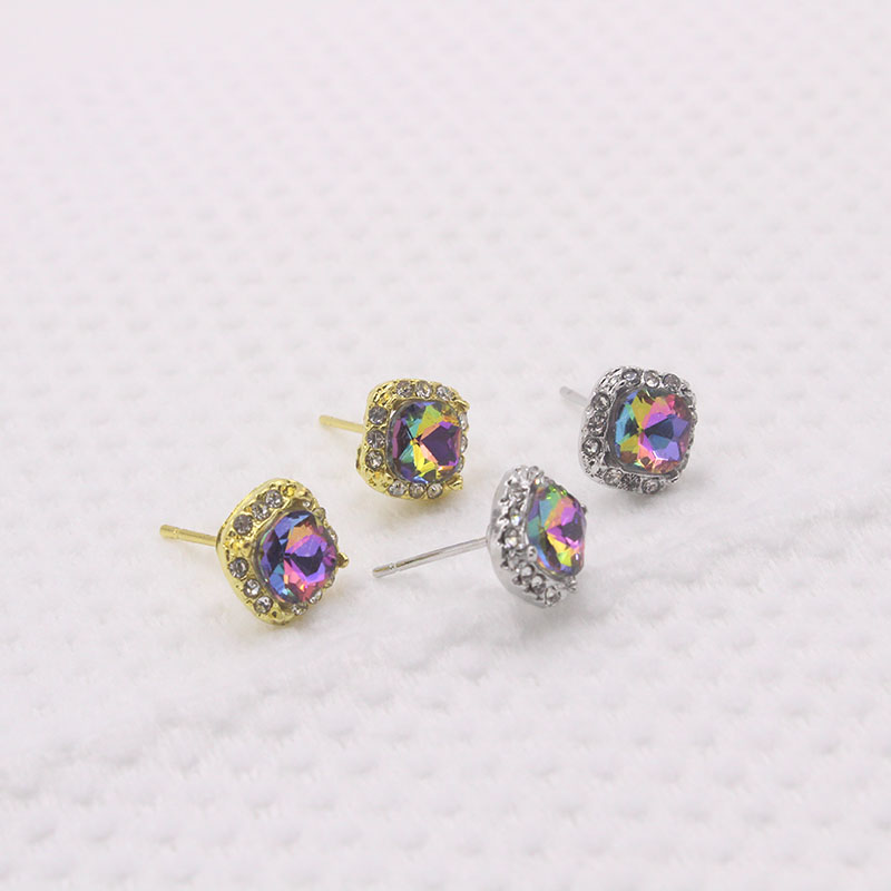 INS Style Square Alloy Inlay Crystal Womenu0027S Ear Studs 1 Pair