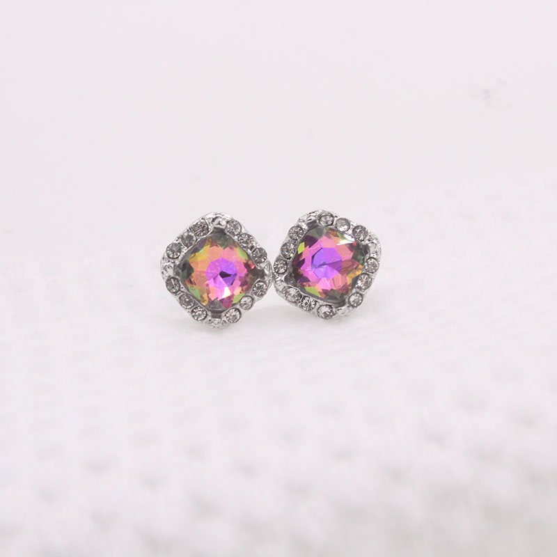 INS Style Square Alloy Inlay Crystal Womenu0027S Ear Studs 1 Pair