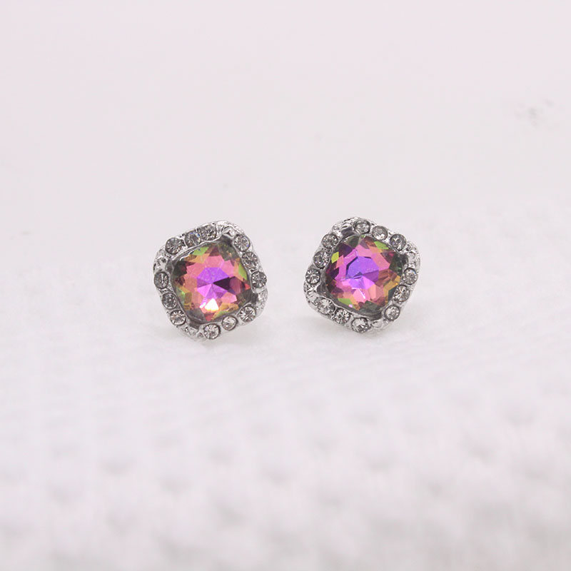 INS Style Square Alloy Inlay Crystal Womenu0027S Ear Studs 1 Pair