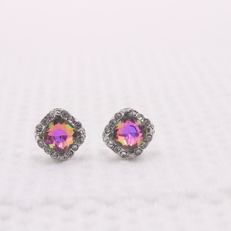 INS Style Square Alloy Inlay Crystal Womenu0027S Ear Studs 1 Pair