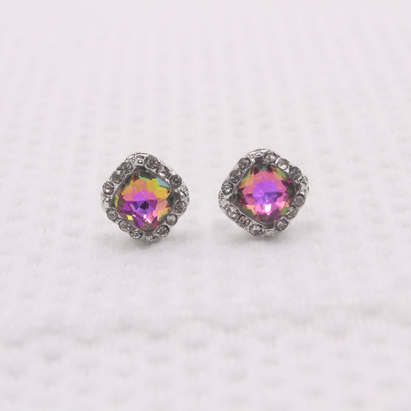 INS Style Square Alloy Inlay Crystal Womenu0027S Ear Studs 1 Pair