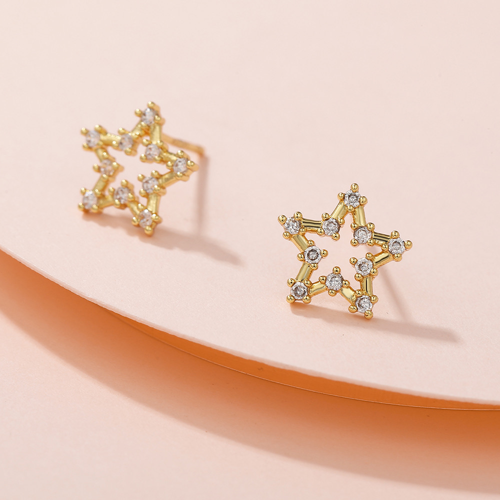 Fashion Sun Star Moon Copper Inlay Zircon Ear Studs 1 Pair