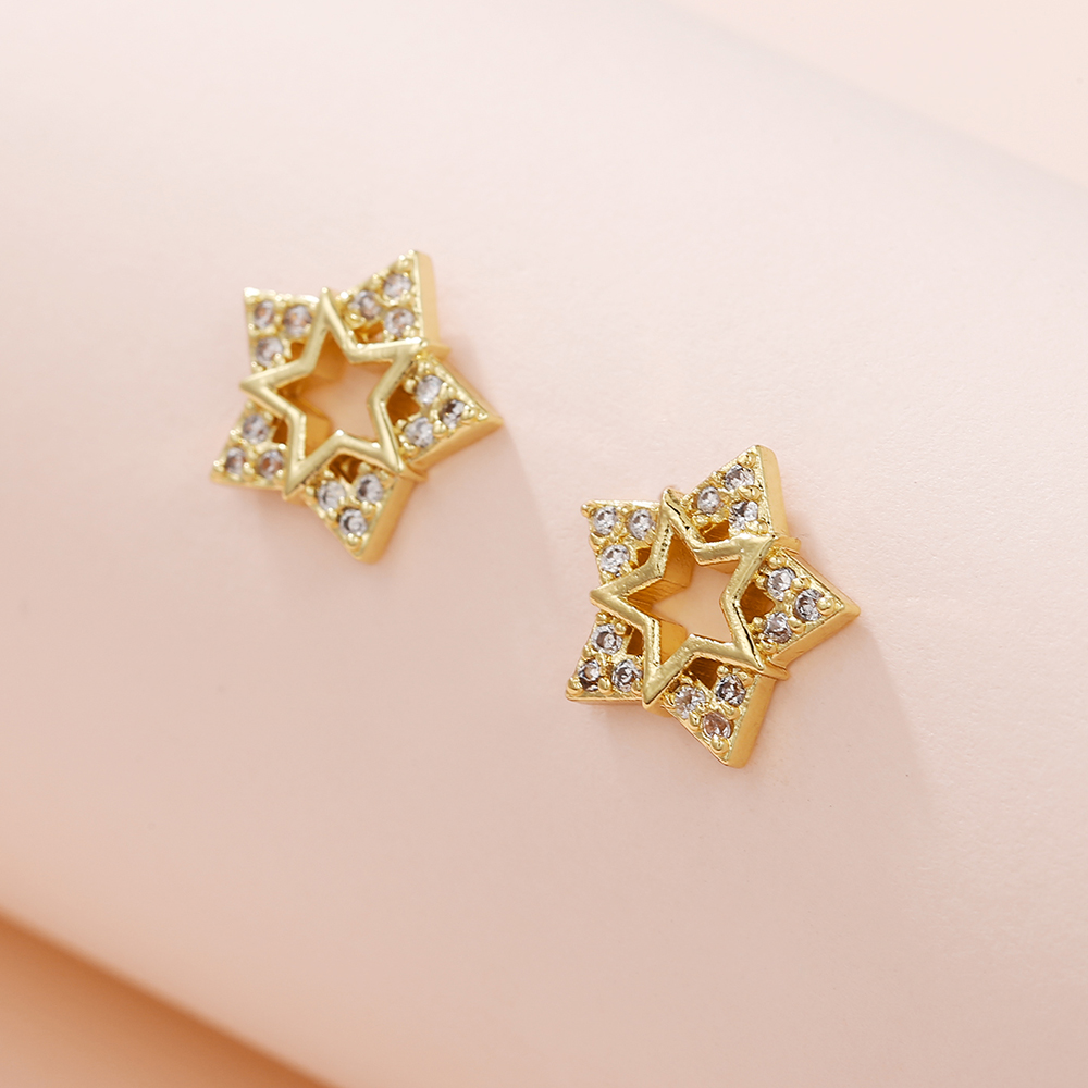 Fashion Sun Star Moon Copper Inlay Zircon Ear Studs 1 Pair