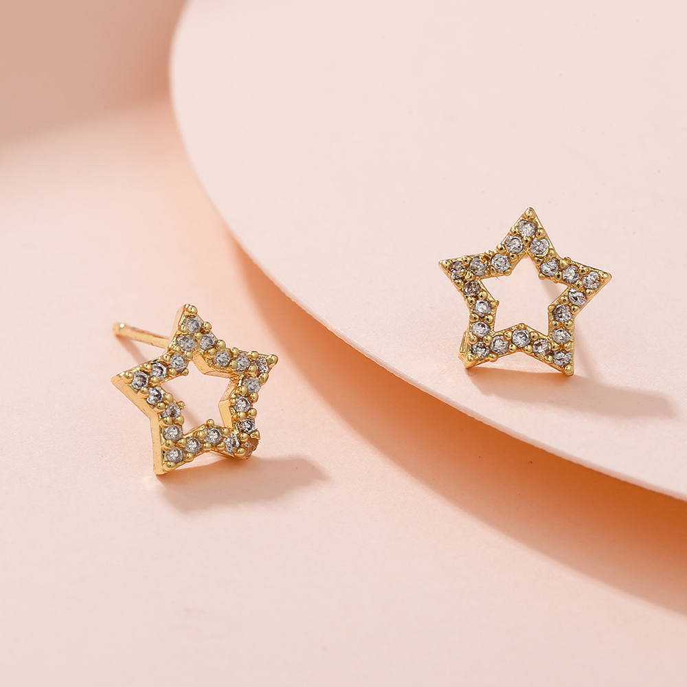 Fashion Sun Star Moon Copper Inlay Zircon Ear Studs 1 Pair