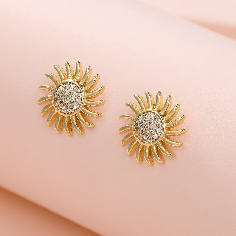 Fashion Sun Star Moon Copper Inlay Zircon Ear Studs 1 Pair