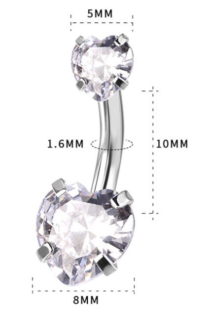 Fashion Heart Shape Stainless Steel Inlaid Zircon Belly Ring 1 Piece