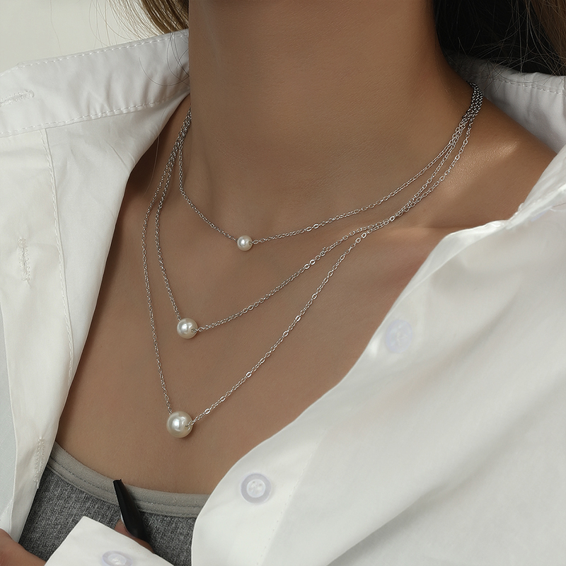 Simple Style Geometric Alloy Plating Artificial Pearls Womenu0027S Layered Necklaces