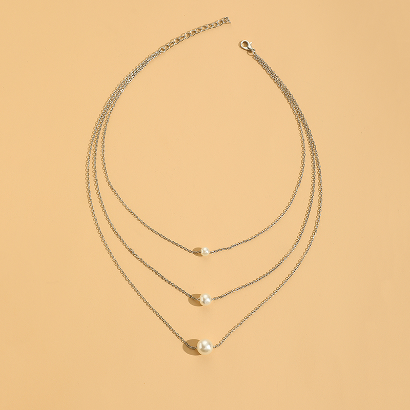 Simple Style Geometric Alloy Plating Artificial Pearls Womenu0027S Layered Necklaces