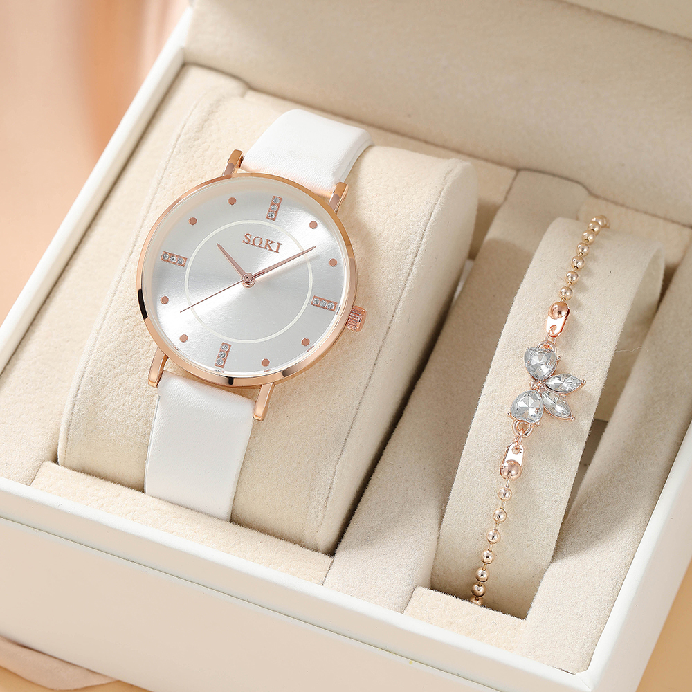 Elegant Solid Color Buckle Quartz Womenu0027s Watches