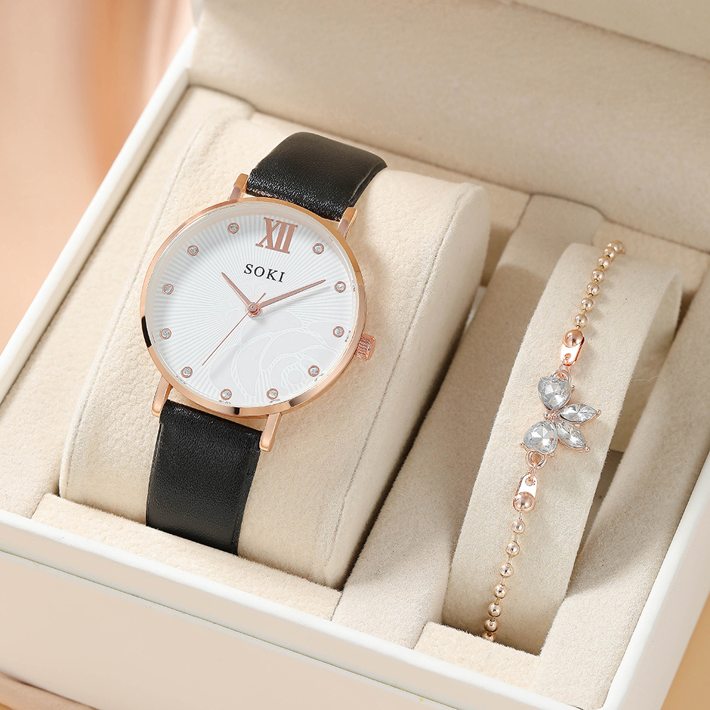 Elegant Solid Color Buckle Quartz Womenu0027s Watches