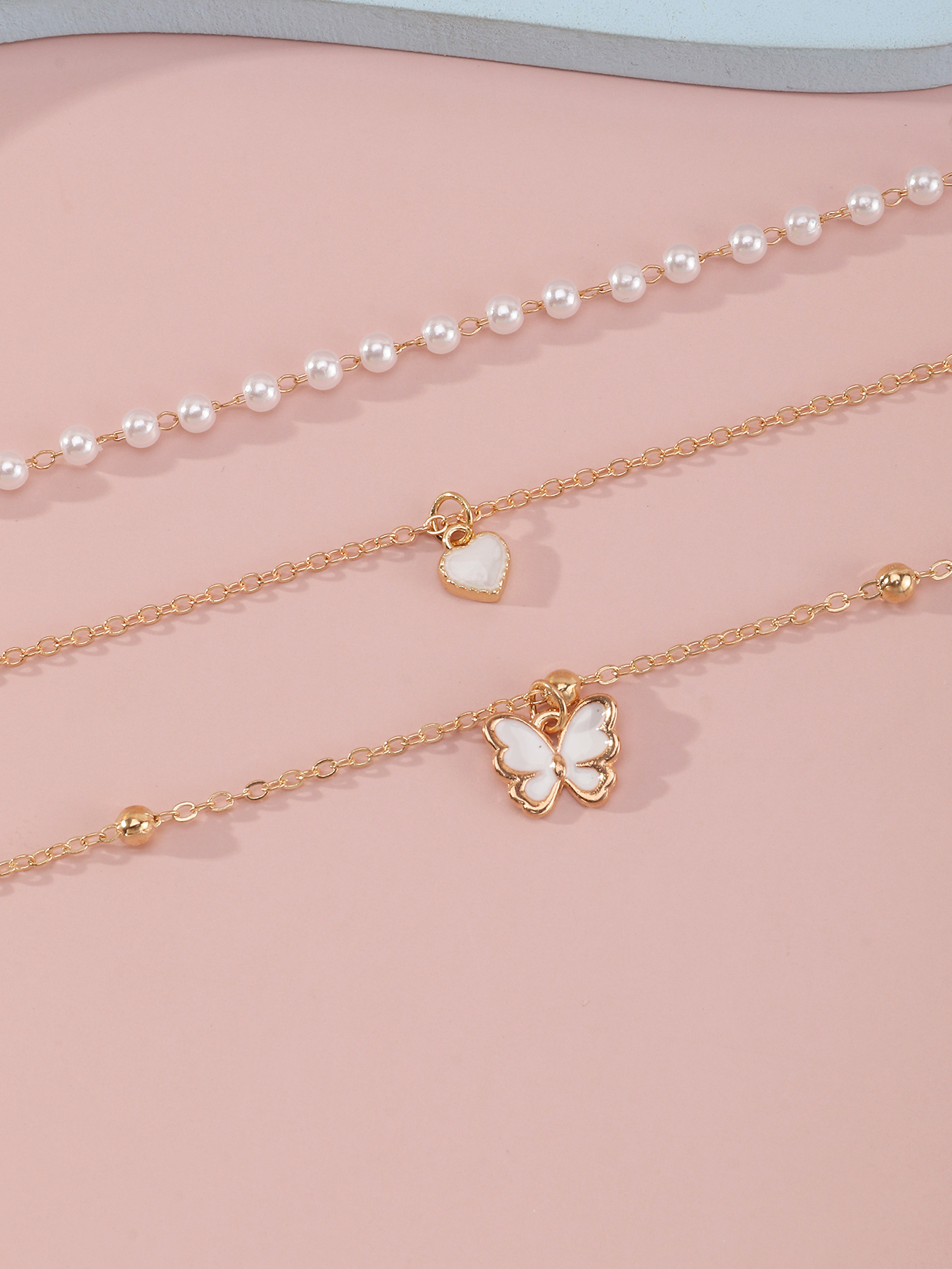 Cute Heart Shape Alloy Pearl Girlu0027S Necklace 3 Pieces