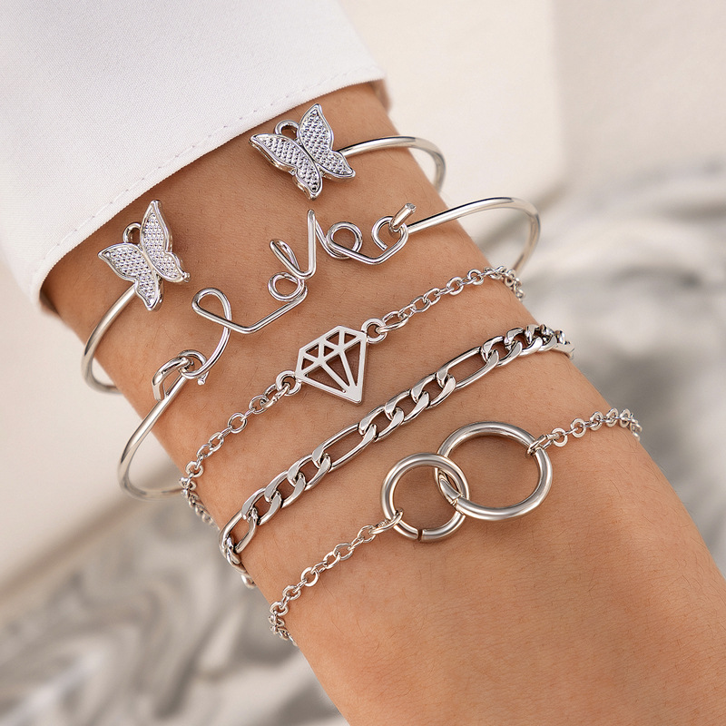 Simple Style Butterfly Alloy Unisex Bangle 5 Piece Set