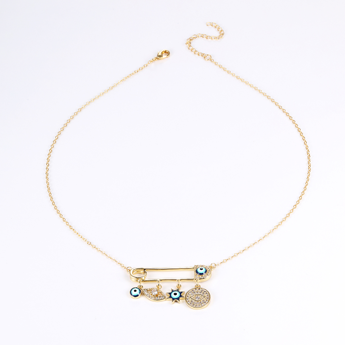 Fashion Paper Clip Hand Of Fatima Eye Copper Gold Plated Zircon Pendant Necklace 1 Piece