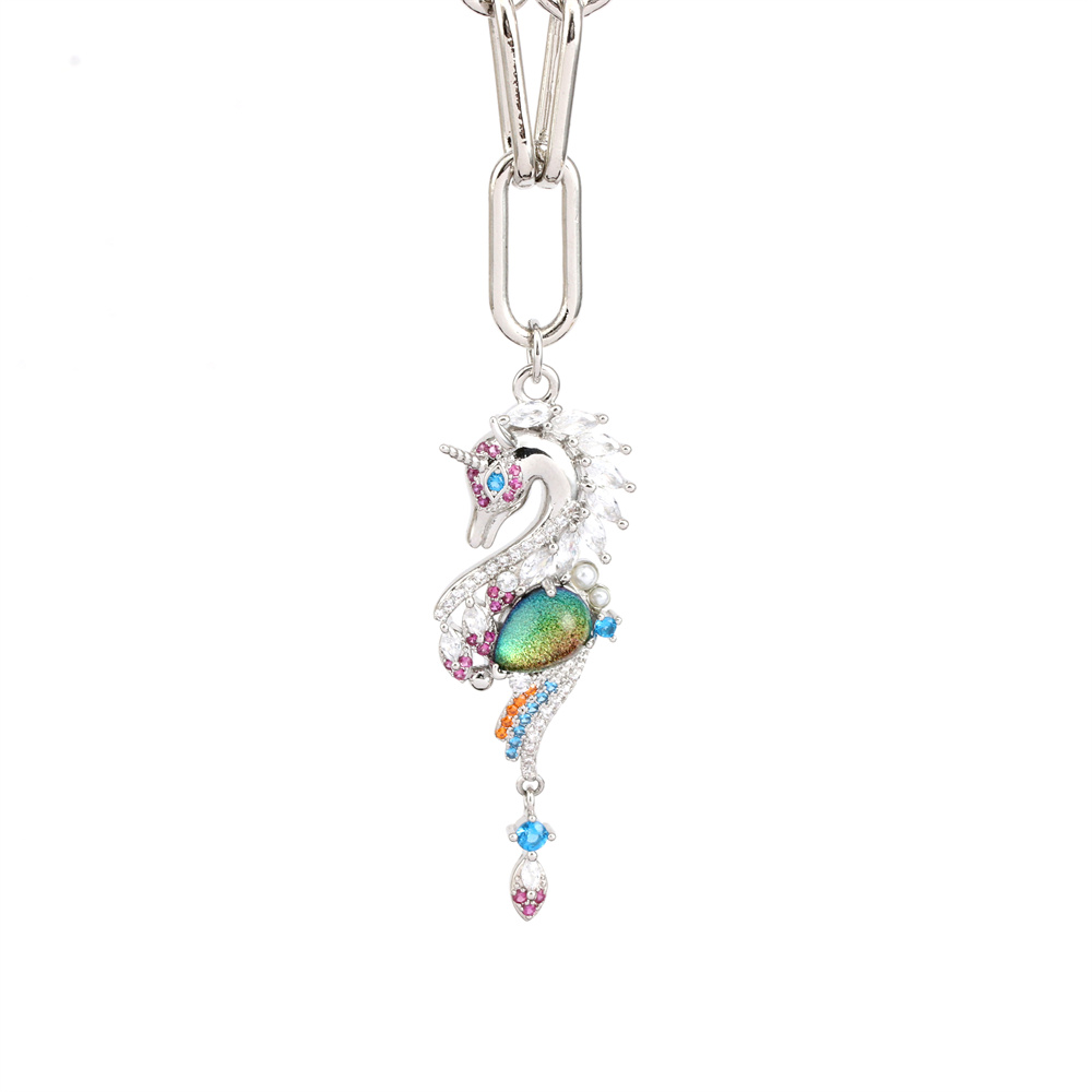 Retro Water Droplets Unicorn Cat Copper Gold Plated Crystal Zircon Pendant Necklace 1 Piece