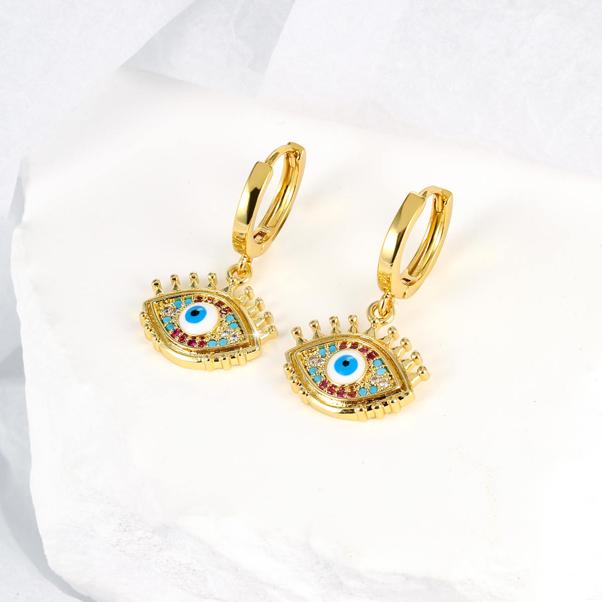 Fashion Devilu0027S Eye Copper Gold Plated Zircon Drop Earrings 1 Pair
