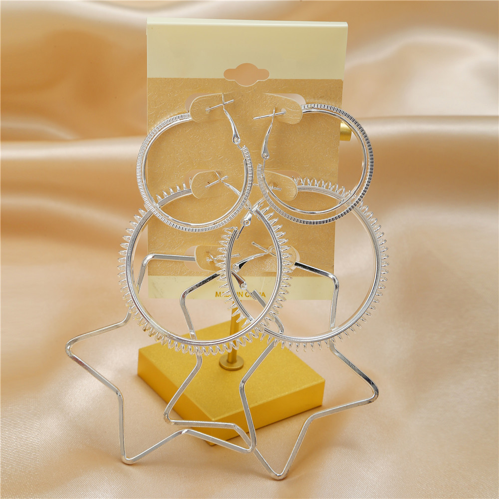 Exaggerated Round Star Alloy Womenu0027S Hoop Earrings 3 Pairs