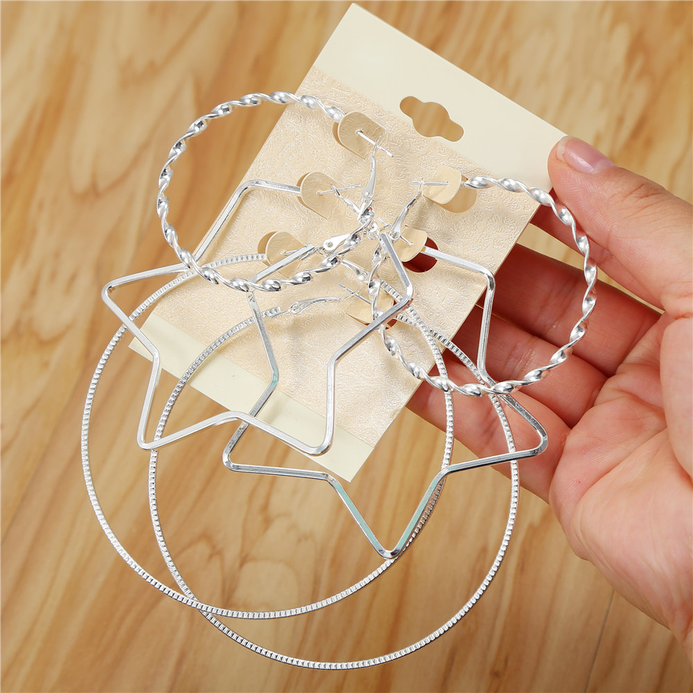 Exaggerated Round Star Alloy Womenu0027S Hoop Earrings 3 Pairs