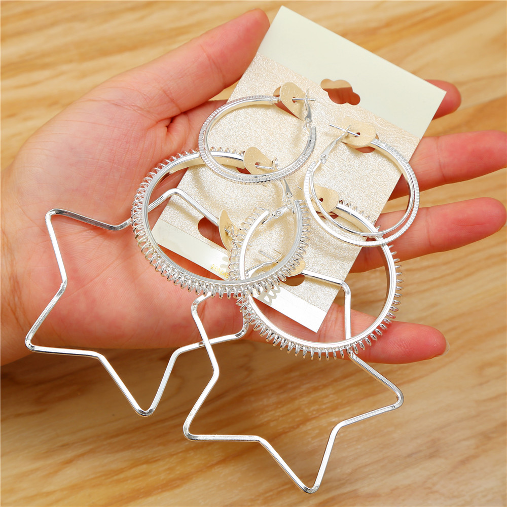 Exaggerated Round Star Alloy Womenu0027S Hoop Earrings 3 Pairs