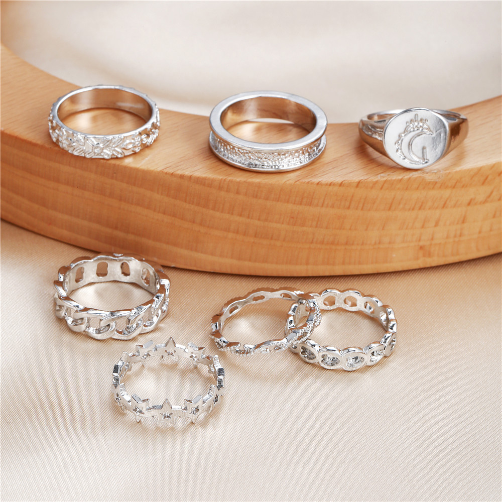 Fashion Round Alloy Womenu0027S Rings 7 Pieces