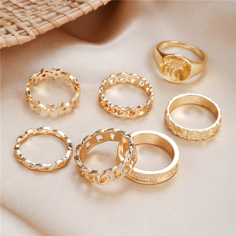 Fashion Round Alloy Womenu0027S Rings 7 Pieces