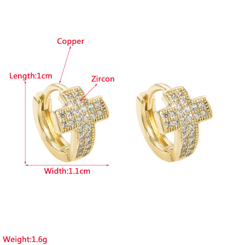 Fashion Cross Copper Gold Plated Zircon Hoop Earrings 1 Pair
