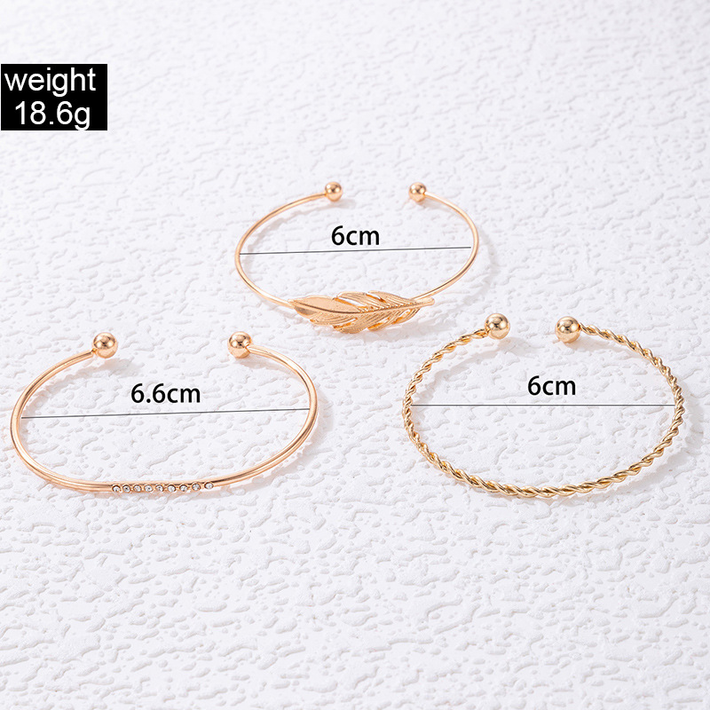 Simple Style Feather Alloy Plating Rhinestones Unisex Bangle 3 Pieces