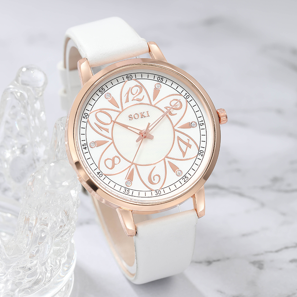 Elegant Flower Buckle Quartz Womenu0027s Watches