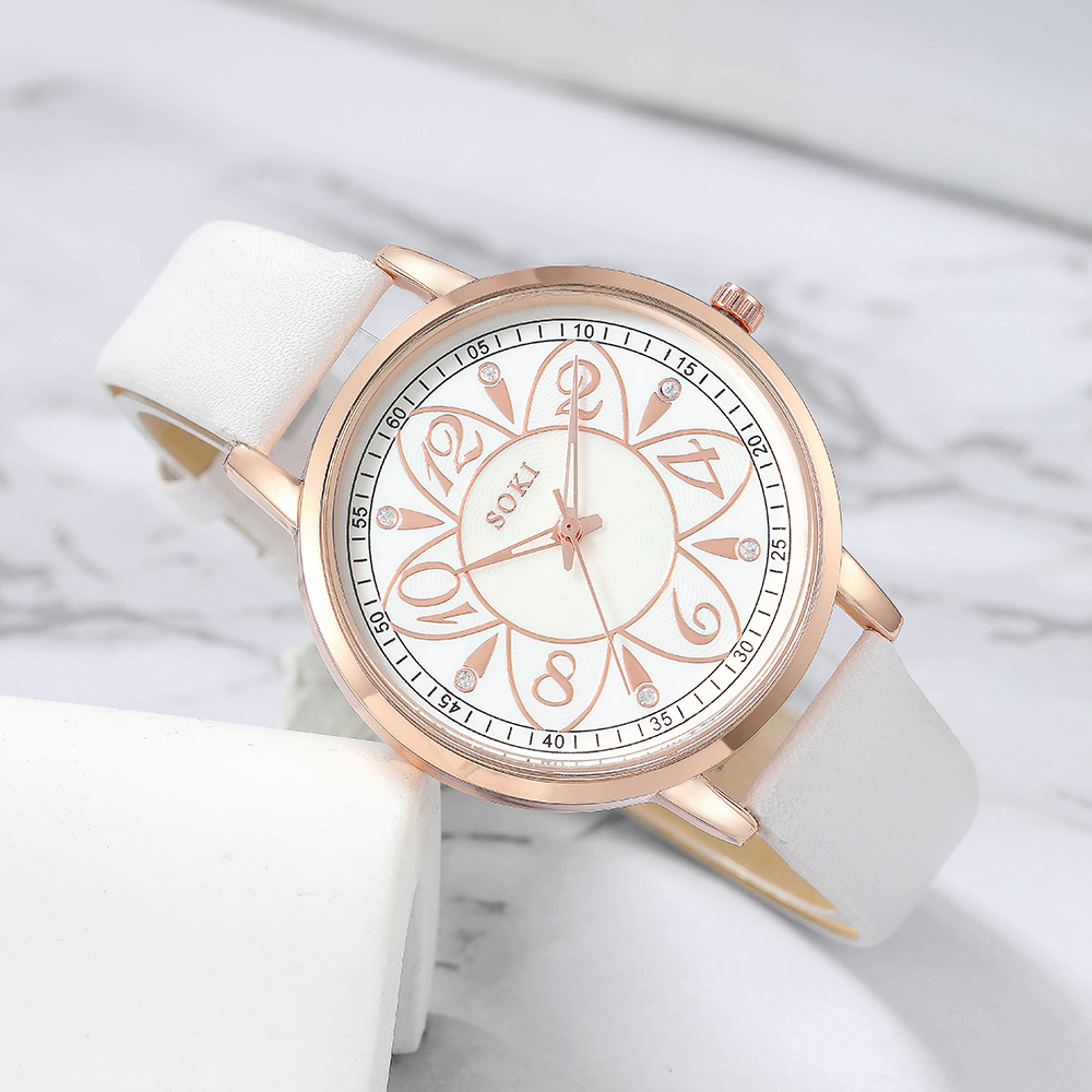 Elegant Flower Buckle Quartz Womenu0027s Watches