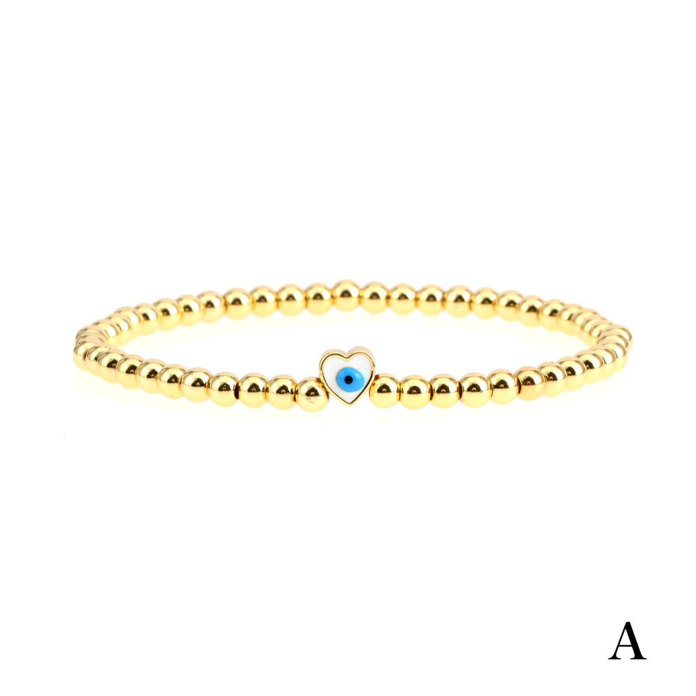 Hip-Hop Devilu0027S Eye Heart Shape Copper Beaded Enamel Gold Plated Bracelets 1 Piece