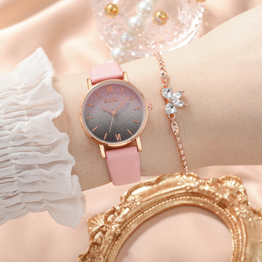 Elegant Gradient Color Buckle Quartz Womenu0027s Watches
