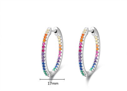 Fashion Round Silver Inlay Gem Hoop Earrings 1 Pair