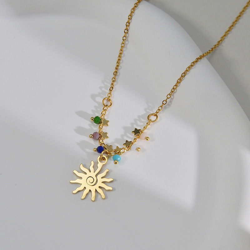 Simple Style Sun Star Stainless Steel Inlay Beads Necklace