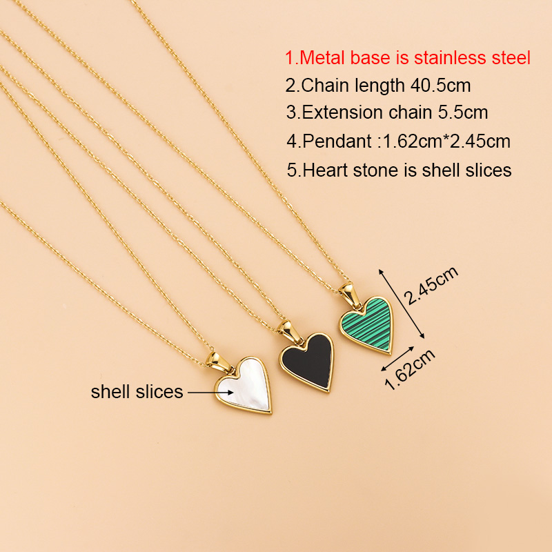 Fashion Heart Shape Stainless Steel Gold Plated Shell Earrings Necklace 1 Piece