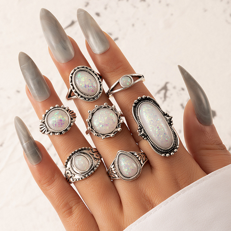 Glam Geometric Alloy Plating opal Womenu0027S Rings 7 Pieces