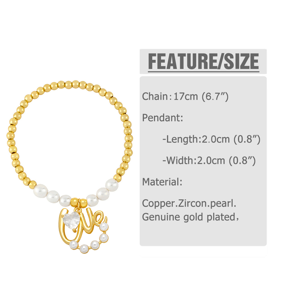 Baroque Style Heart Shape Bow Knot Key Copper Gold Plated Artificial Pearls Zircon Bracelets 1 Piece