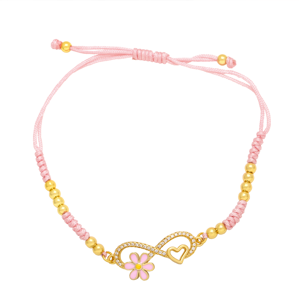 Ethnic Style Heart Shape Symbol Flower rope Copper Enamel Braid Gold Plated Zircon Bracelets 1 Piece