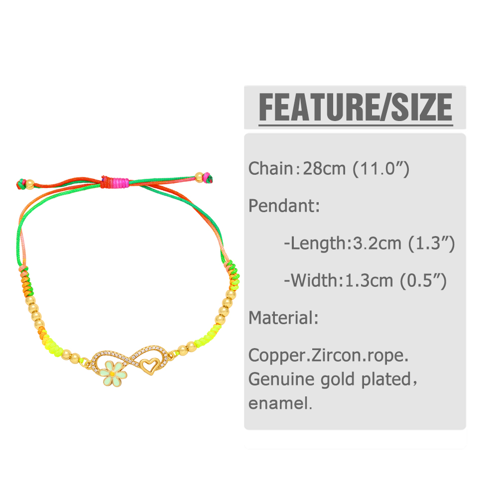 Ethnic Style Heart Shape Symbol Flower rope Copper Enamel Braid Gold Plated Zircon Bracelets 1 Piece